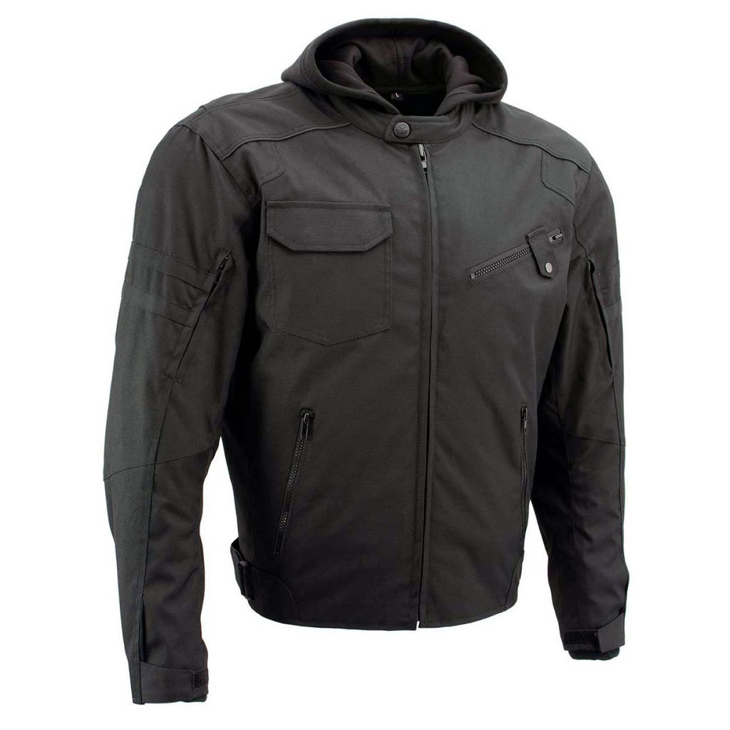Milwaukee Leather Men's Flight 1300D Nylon Motorcycle Jacket with CE Armor and Removable Hoodie - MPM17017
