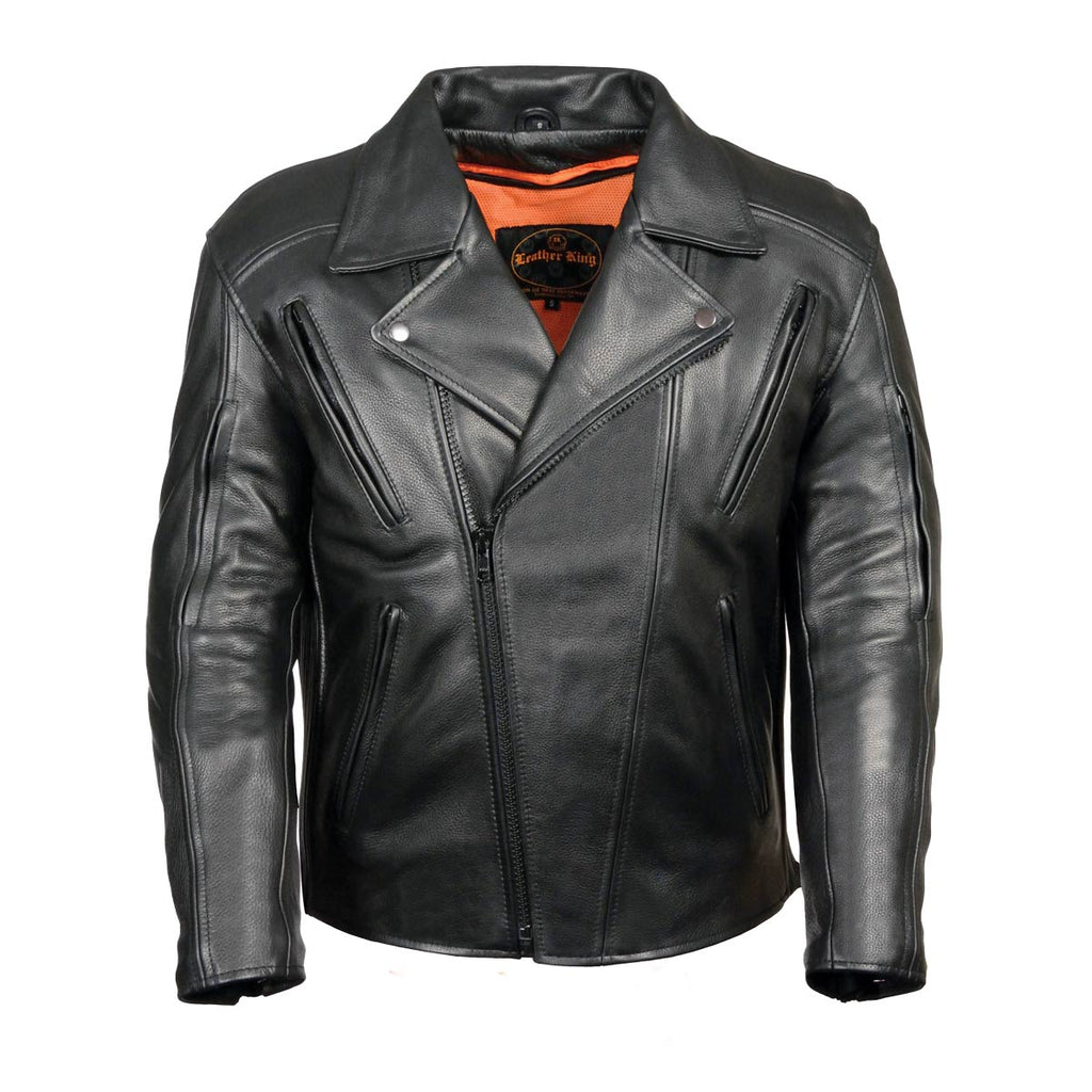 Milwaukee Leather Men's Premium Black Leather Beltless MC Style Motorcycle Jacket w/ Side Stretch SH1057