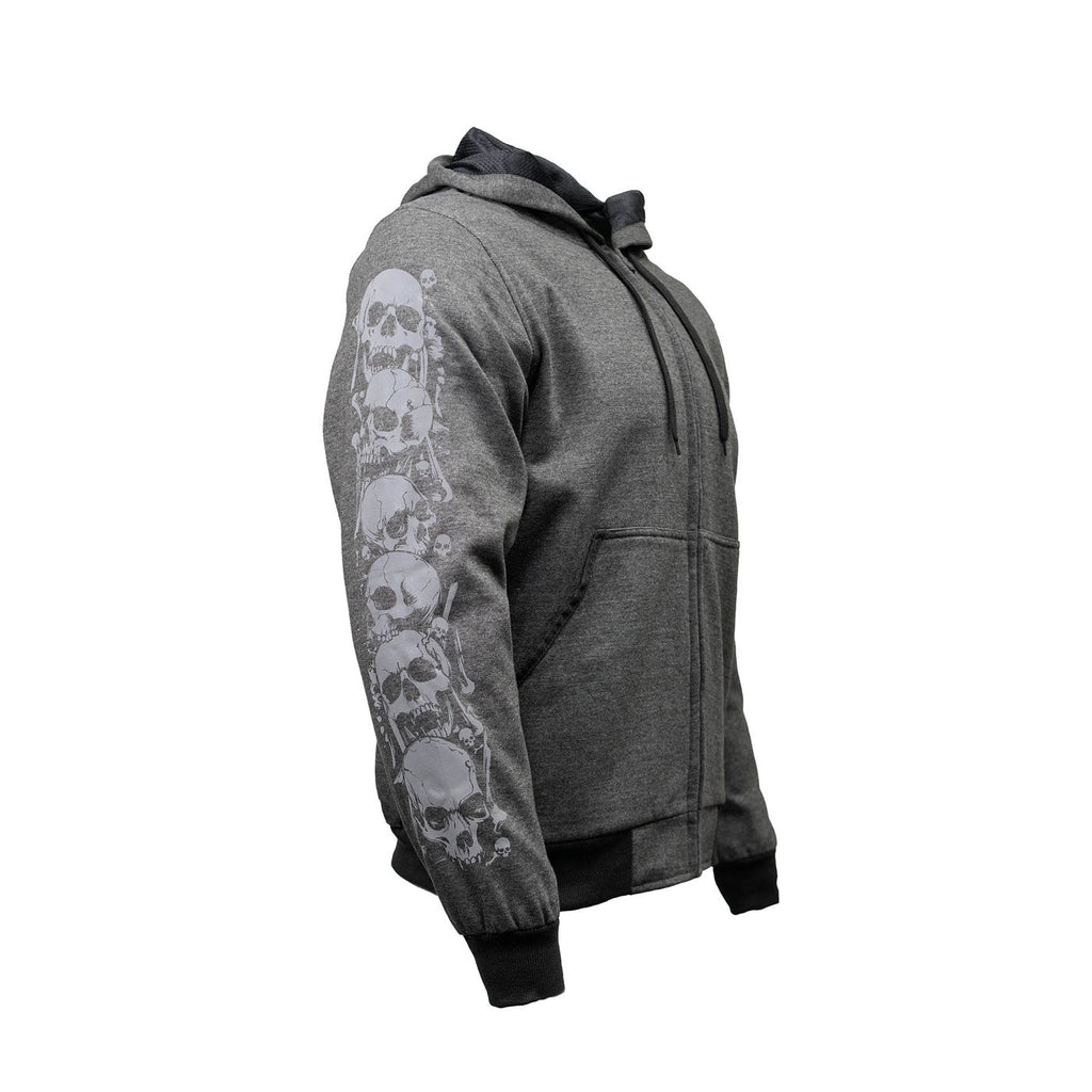 Milwaukee Leather Men's Bare Bones Charcoal Reflective CE Armored Riding Hoodie, Shoulder-Elbow Armor - MPM1798