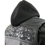 Milwaukee Leather Men's Futile CE Armored Leather Motorcycle Jacket w/ Hoodie Liner, Reflective Skull - LKM17016