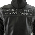 Milwaukee Leather Men's Futile CE Armored Leather Motorcycle Jacket w/ Hoodie Liner, Reflective Skull - LKM17016