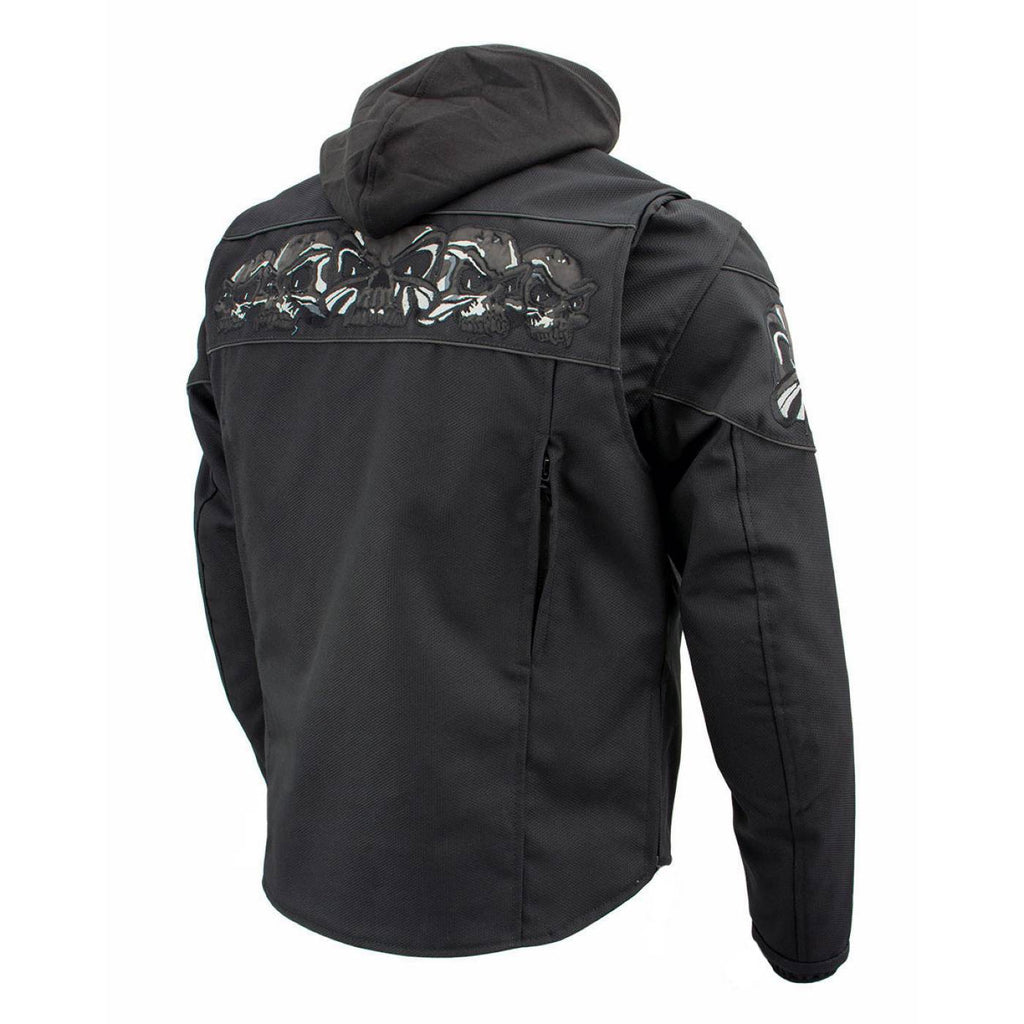 Milwaukee Leather Men's Vengeance Black Armored Textile Motorcycle Jacket with Skull Embroidery - MPM17019
