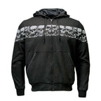 Milwaukee Leather Men's Bare Bones Black Reflective Skull CE Armored Riding Hoodie, Shoulder & Elbow Armor - MPM1798