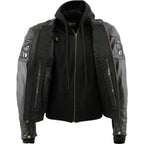 Milwaukee Leather Men's Futile CE Armored Leather Motorcycle Jacket w/ Hoodie Liner, Reflective Skull - LKM17016