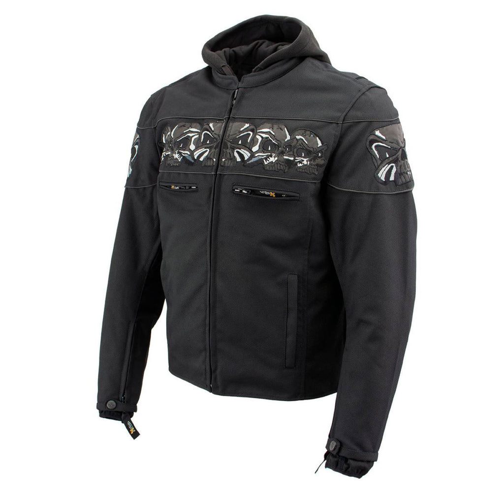 Milwaukee Leather Men's Vengeance Black Armored Textile Motorcycle Jacket with Skull Embroidery - MPM17019