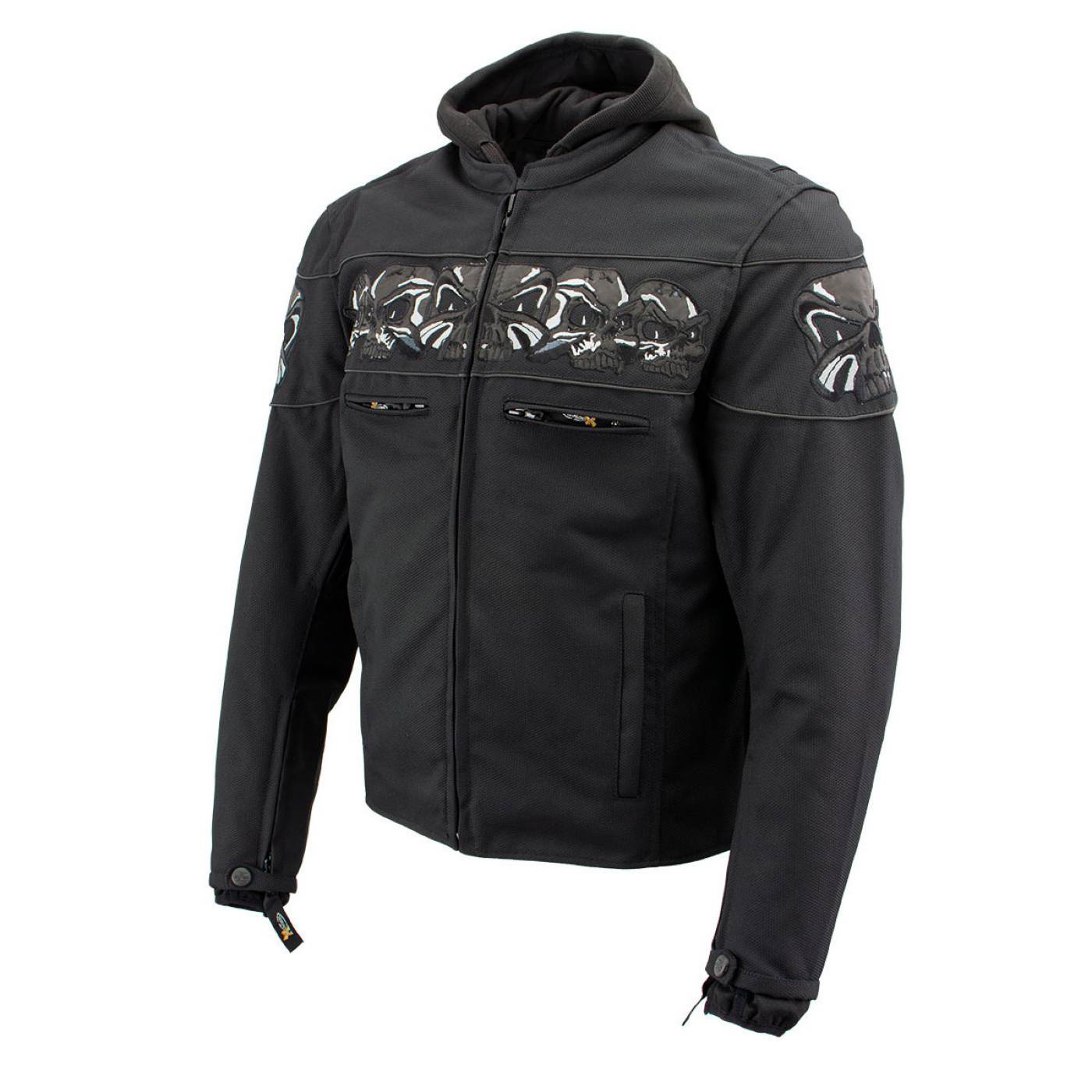 Milwaukee Leather Men's Vengeance Black Armored Textile Motorcycle Jacket with Skull Embroidery - MPM17019