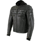 Milwaukee Leather Men's Futile CE Armored Leather Motorcycle Jacket w/ Hoodie Liner, Reflective Skull - LKM17016