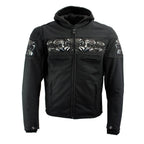 Milwaukee Leather Men's Vengeance Black Armored Textile Motorcycle Jacket with Skull Embroidery - MPM17019