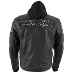 Milwaukee Leather Men's Futile CE Armored Leather Motorcycle Jacket w/ Hoodie Liner, Reflective Skull - LKM17016