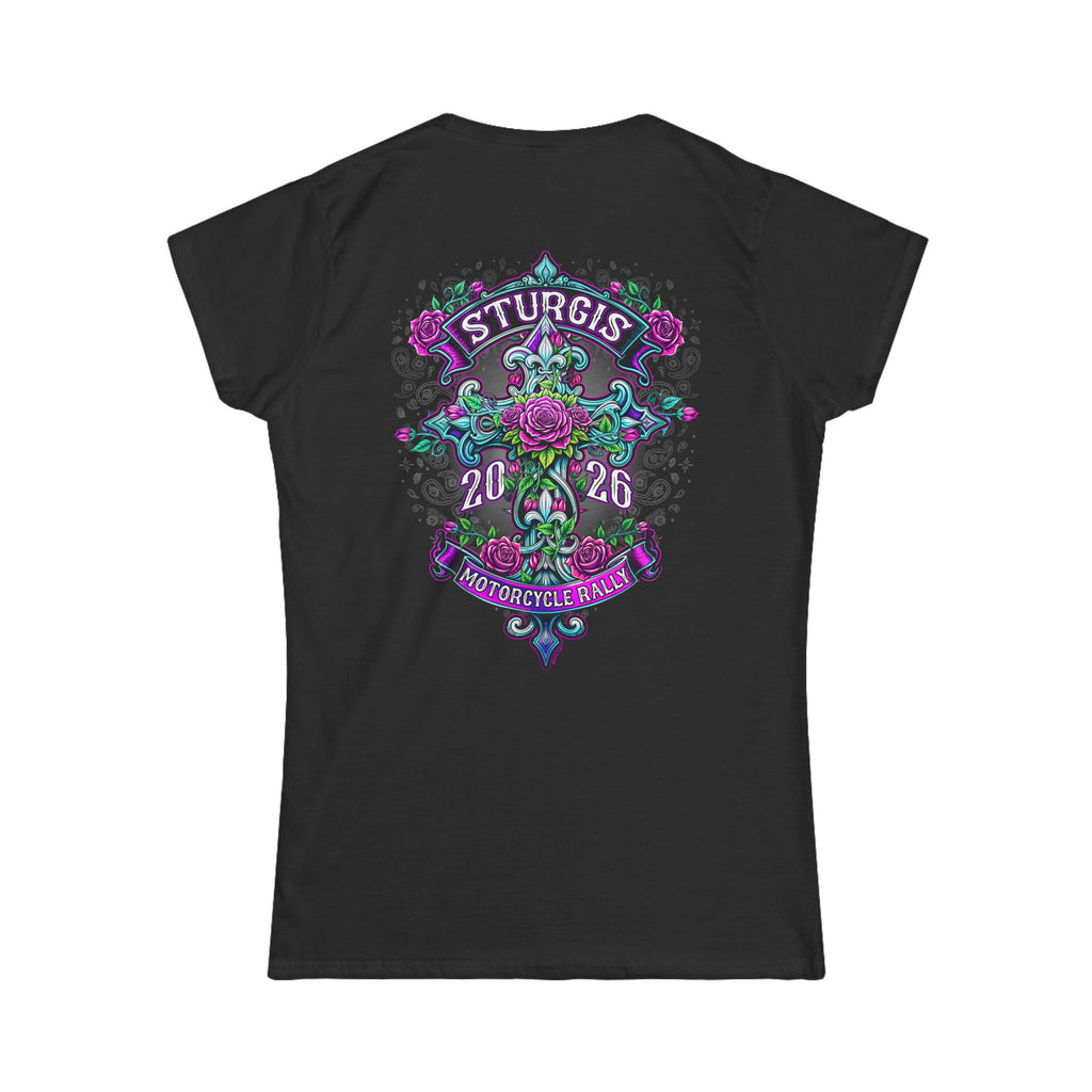 2026 Sturgis Motorcycle Rally Cross De Lis Women's Black T-shirt GMX