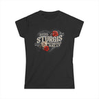 2025 Sturgis Motorcycle Rally Leather Wings Ladies Black T-Shirt