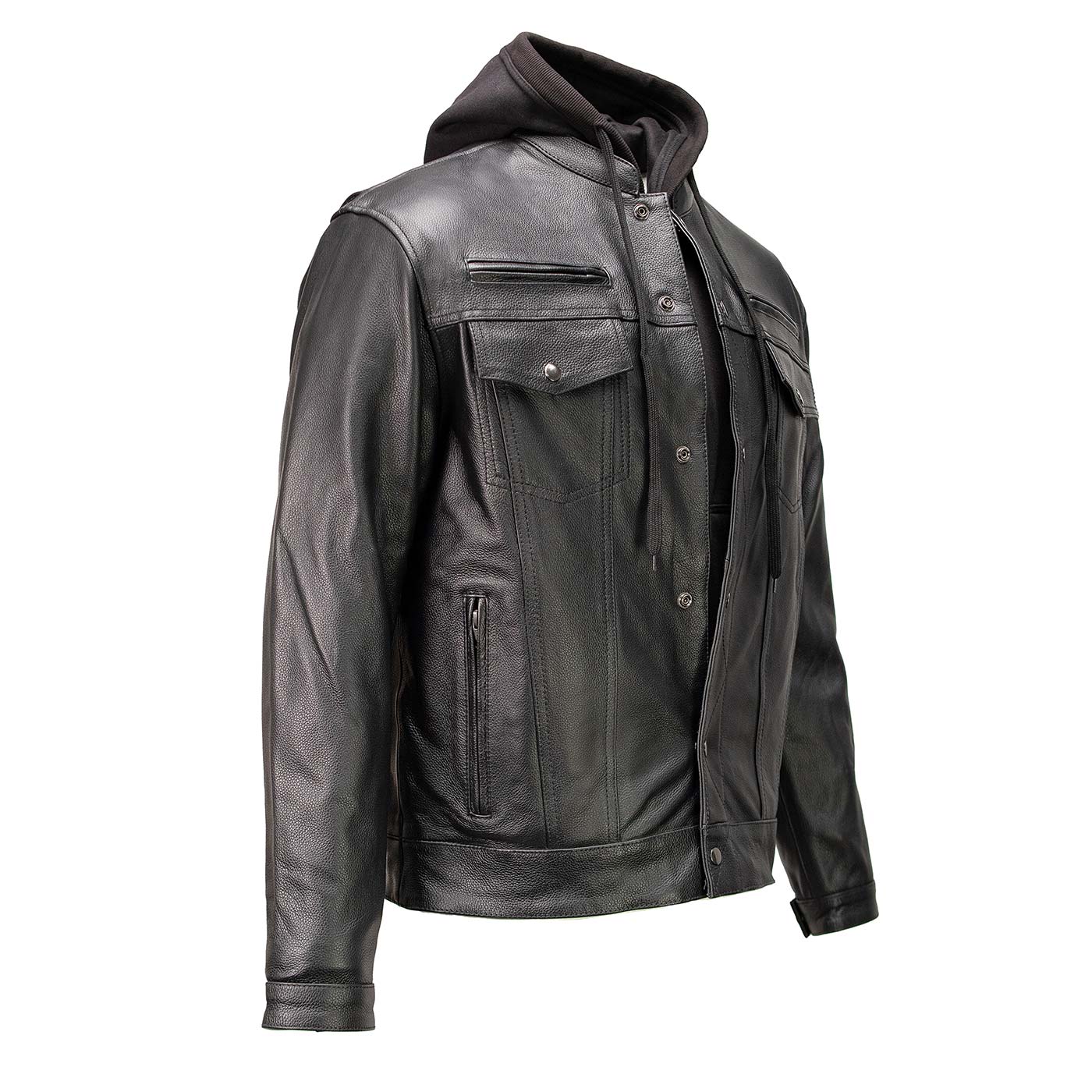 Milwaukee Leather Men's Leather Shirt Jacket with Removable Hoodie