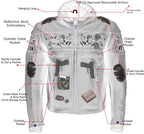 Milwaukee Leather Men's Futile CE Armored Leather Motorcycle Jacket w/ Hoodie Liner, Reflective Skull - LKM17016