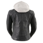 Milwaukee Leather LKL2737 Women's Black Premium Leather Motorcycle Biker Racer Style Scuba Jacket w/ Hoodie