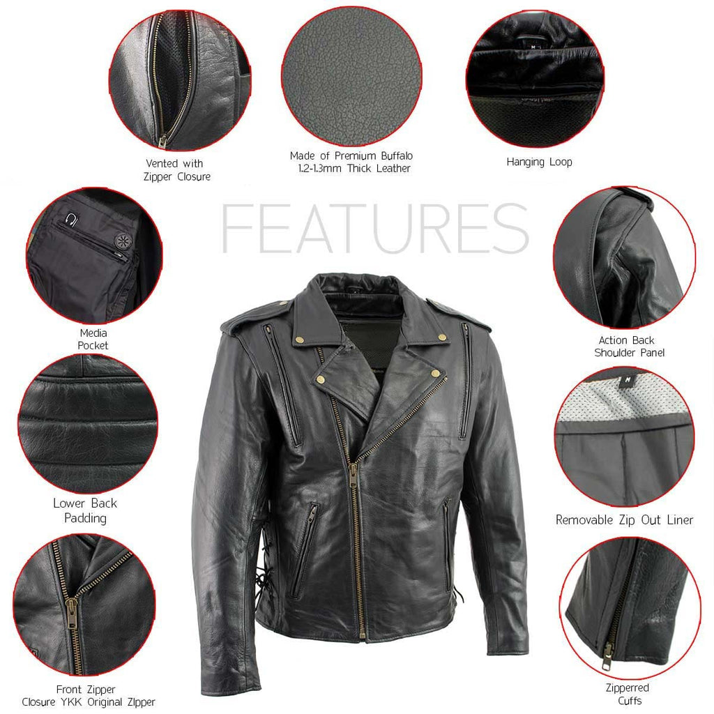 Milwaukee Leather LKM17004 Men's Classic Premium Black Vented Motorcycle Leather Biker Riders Jacket