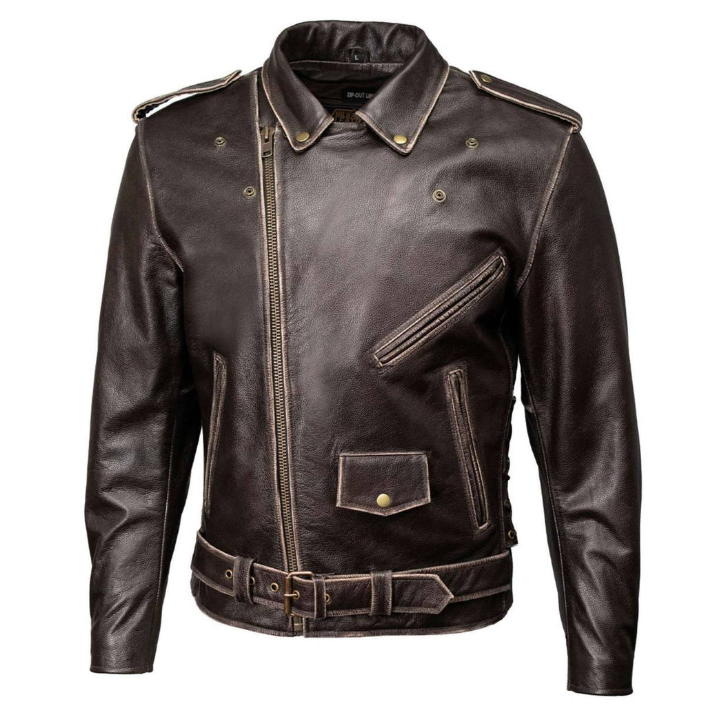 Milwaukee Leather Men's Live to Ride Classic Retro Brown Premium Leather CE Armored Motorcycle Jacket - Side Lace - LKM1707
