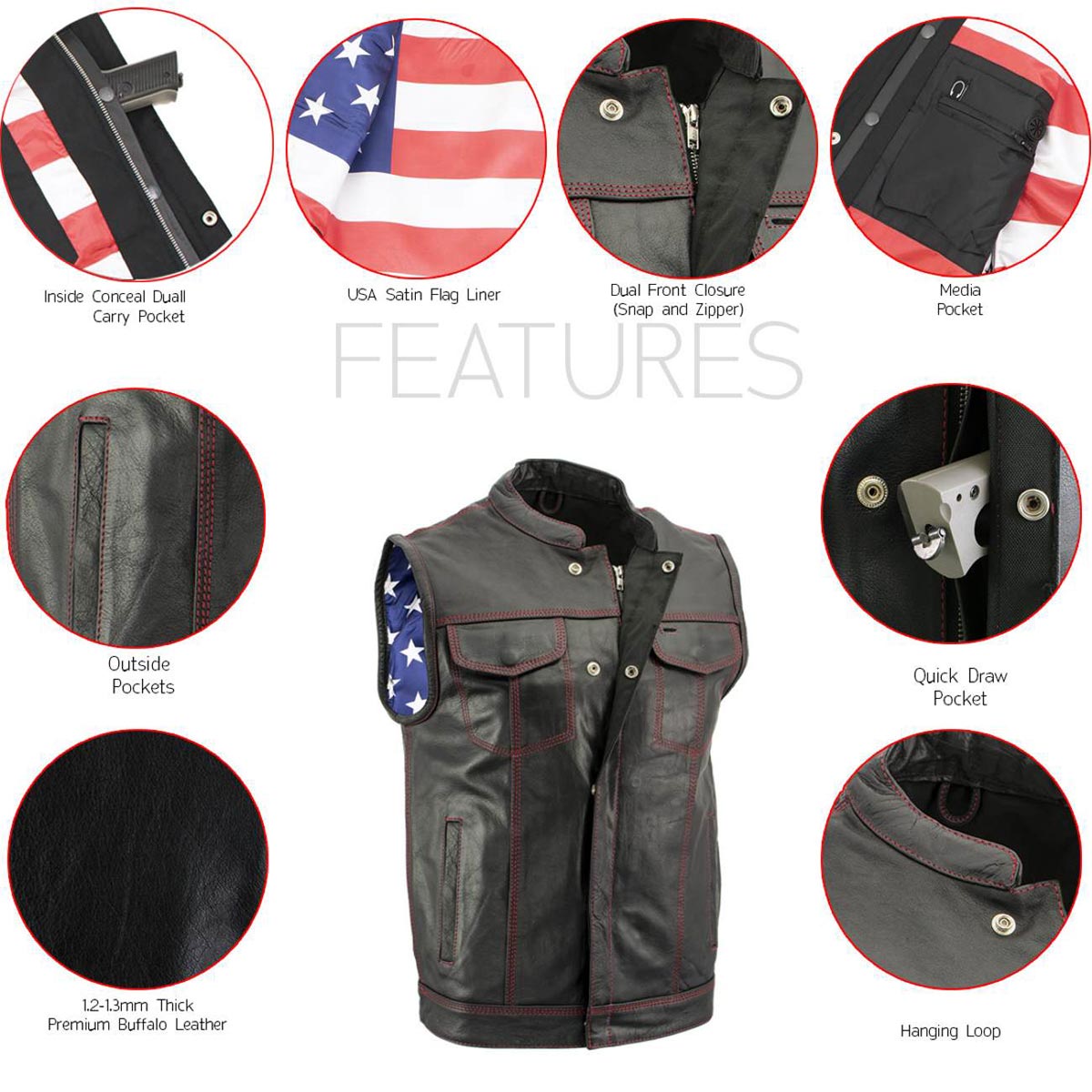 Milwaukee Leather LKM3780 Men's Black Premium Leather Motorcycle