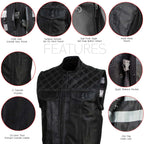Milwaukee Leather LKM3784 Men's Classic Black Leather Motorcycle Rider Vest Stars and Stripes Design w/ USA Flag Liner