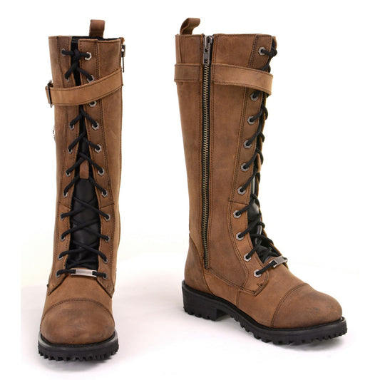 Milwaukee Leather Women's Brown Leather 14” Tall Motorcycle Lace-Up High-Rise Boots MBL9358