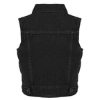 Milwaukee Leather MDK3910 Black Unisex-Child Kids Denim Snap Front Vest with Shirt Style Collar