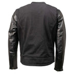 Milwaukee Leather MDM1003 Men's Black Denim Motorcycle Jacket with Leather Sleeves and Patch Back