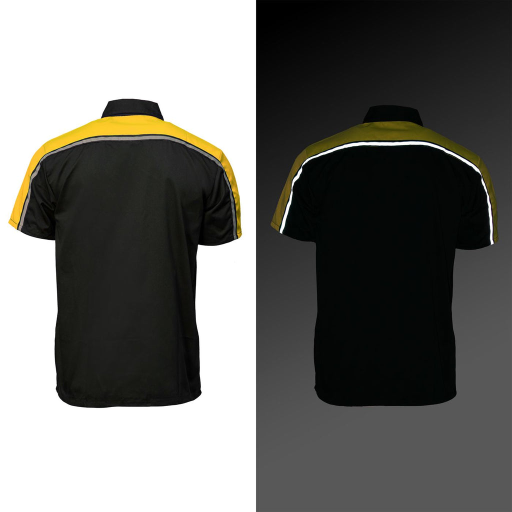 Milwaukee Motorcycle Clothing Co. Men’s Blk/Yellow Mechanic Work Shirt – w / Reflective Strip, Rider‑Built MDM11600