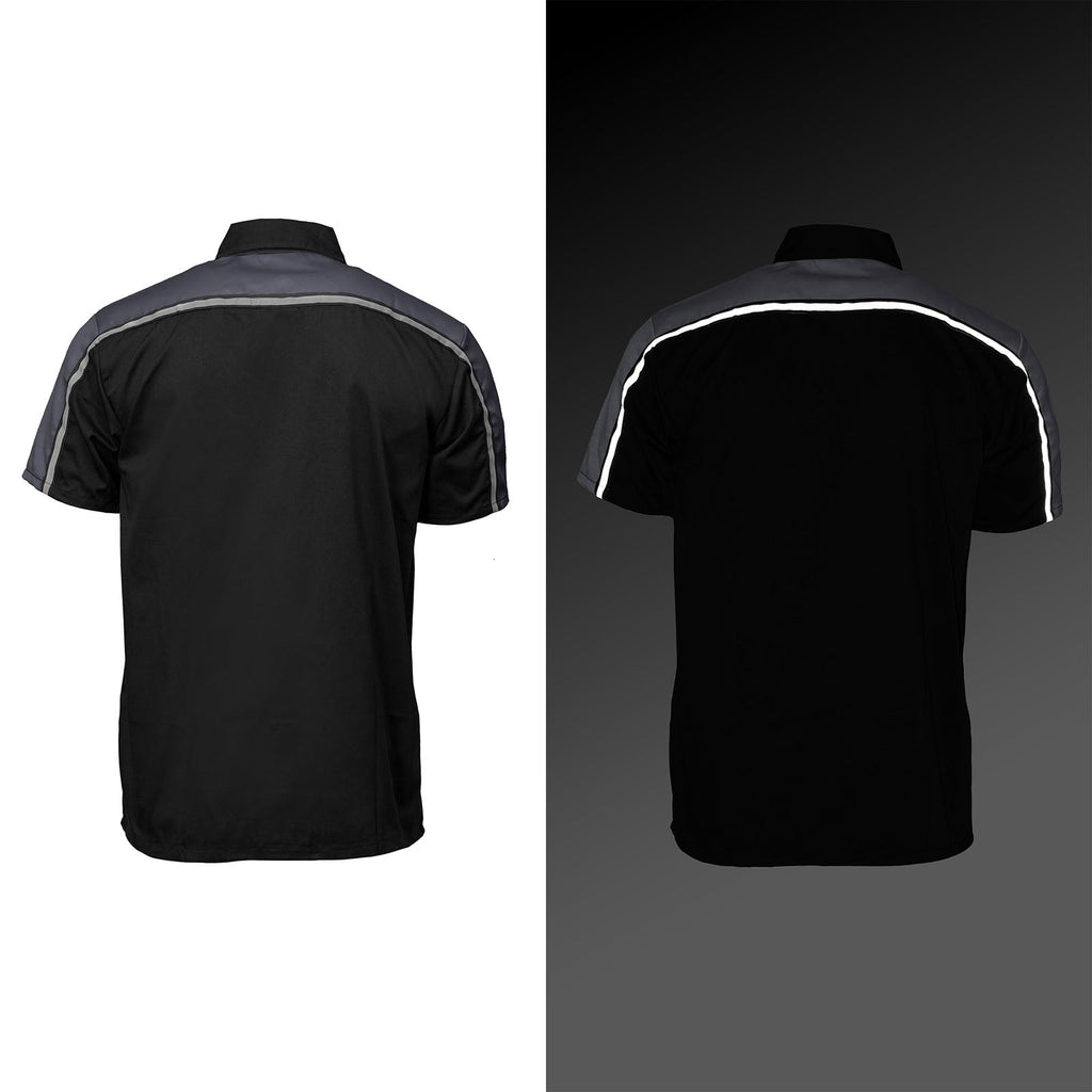 Milwaukee Motorcycle Clothing Co. Men’s Blk/Grey Mechanic Work Shirt – w / Reflective Strip, Rider‑Built MDM11601