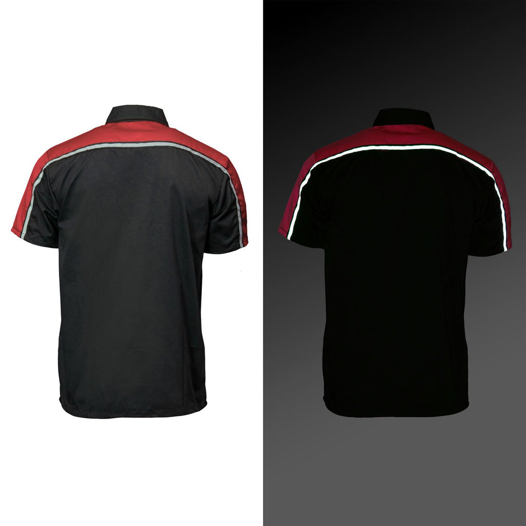 Milwaukee Motorcycle Clothing Co. Men’s Blk/Red Mechanic Work Shirt – w / Reflective Strip, Rider‑Built MDM11606