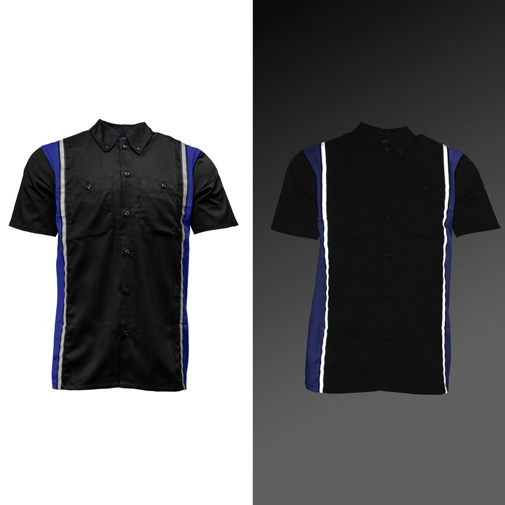 Milwaukee Motorcycle Clothing Co. Men’s Blk/Blue Mechanic Work Shirt – w / Reflective Strip, Rider‑Built MDM11609