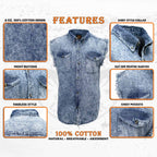 Milwaukee Leather Men's 'Iron Wash - Blue Riot' Light Blue Sleeveless Shirt - Cotton Button Up Shirt - MDM11684