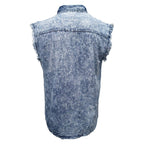 Milwaukee Leather Men's 'Iron Wash - Blue Riot' Light Blue Sleeveless Shirt - Cotton Button Up Shirt - MDM11684