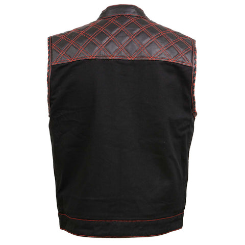 Milwaukee Leather MDM3036 Men's 'Wrecker' Black Denim and Leather Club Style Vest w/ Diamond Quilt Design