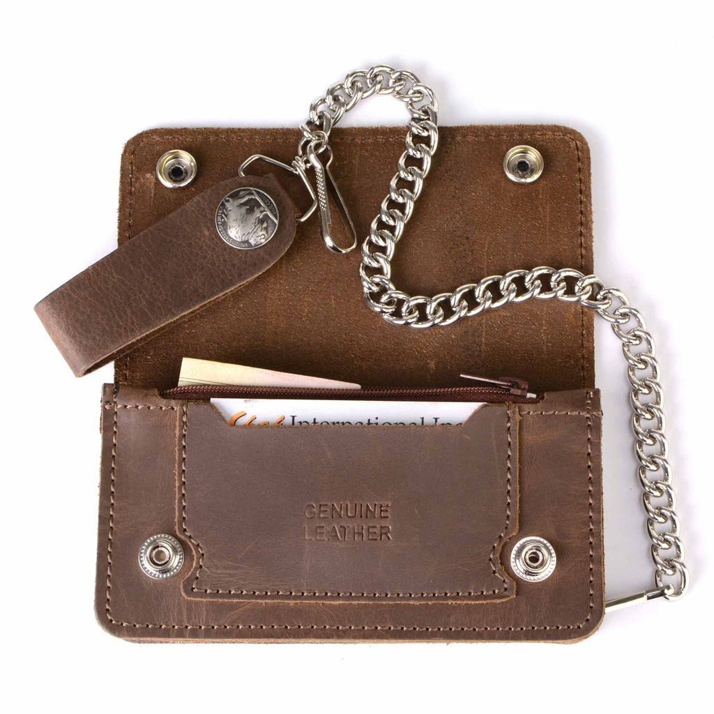 Milwaukee Leather Men's Genuine Leather Bi-Fold Biker Wallets w/ Anti-Theft Stainless Steel Chain