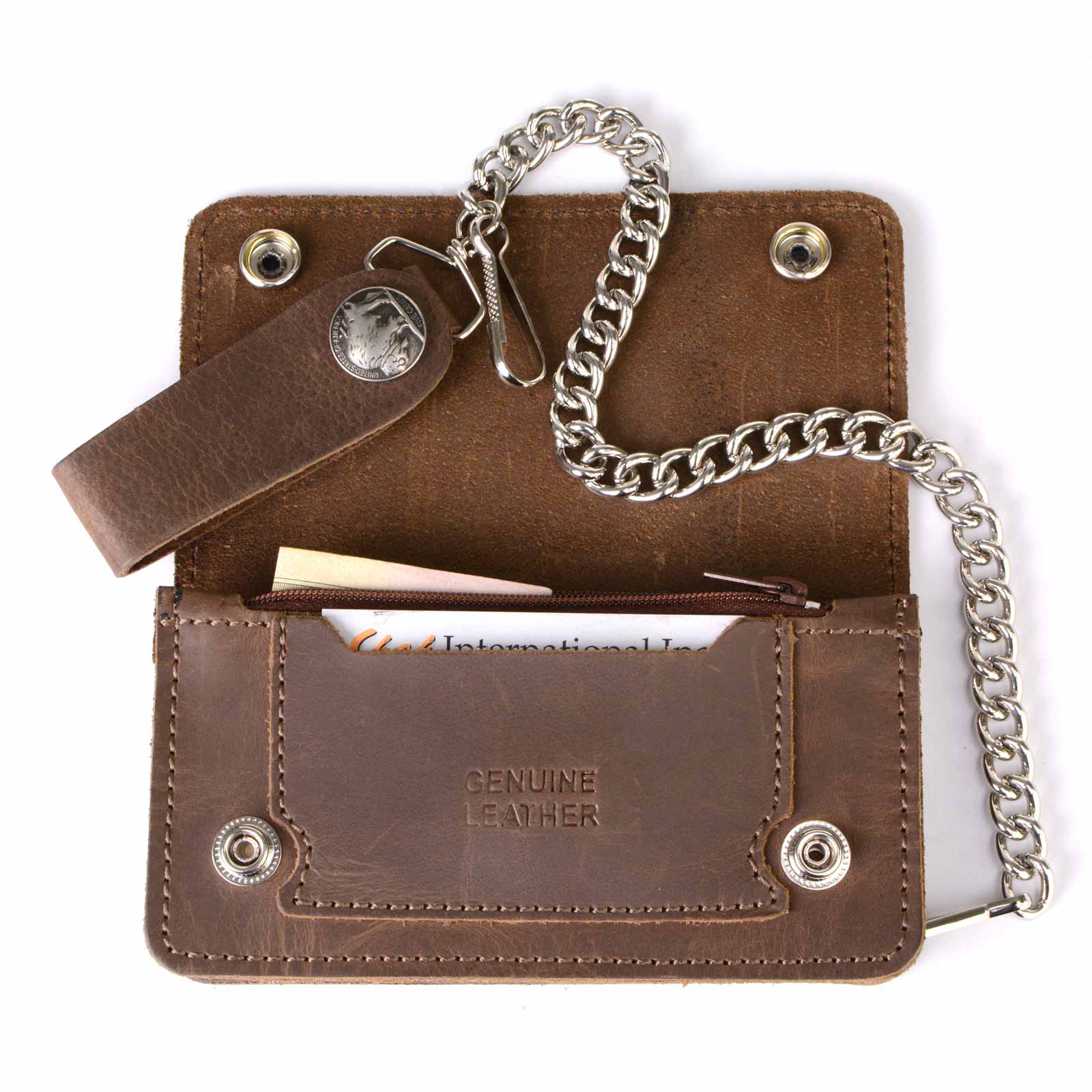 Milwaukee Leather Men's Genuine Leather Bi-Fold Biker Wallets w/ Anti-Theft Stainless Steel Chain