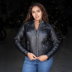 Milwaukee Motorcycle Clothing Co. Women's Foxy Scooter Style Black Premium Leather Jacket w/ Mandarin Collar MMC20000