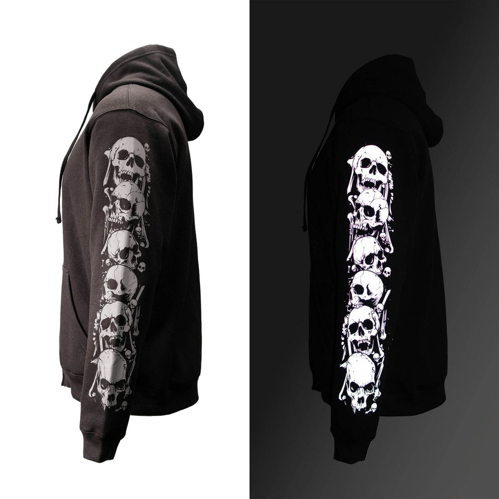 MMCC Men’s Bare Bones Hoodie - Reflective Skull Graphics Front & Back, Full Zip, 100 % Cotton - MPM1680