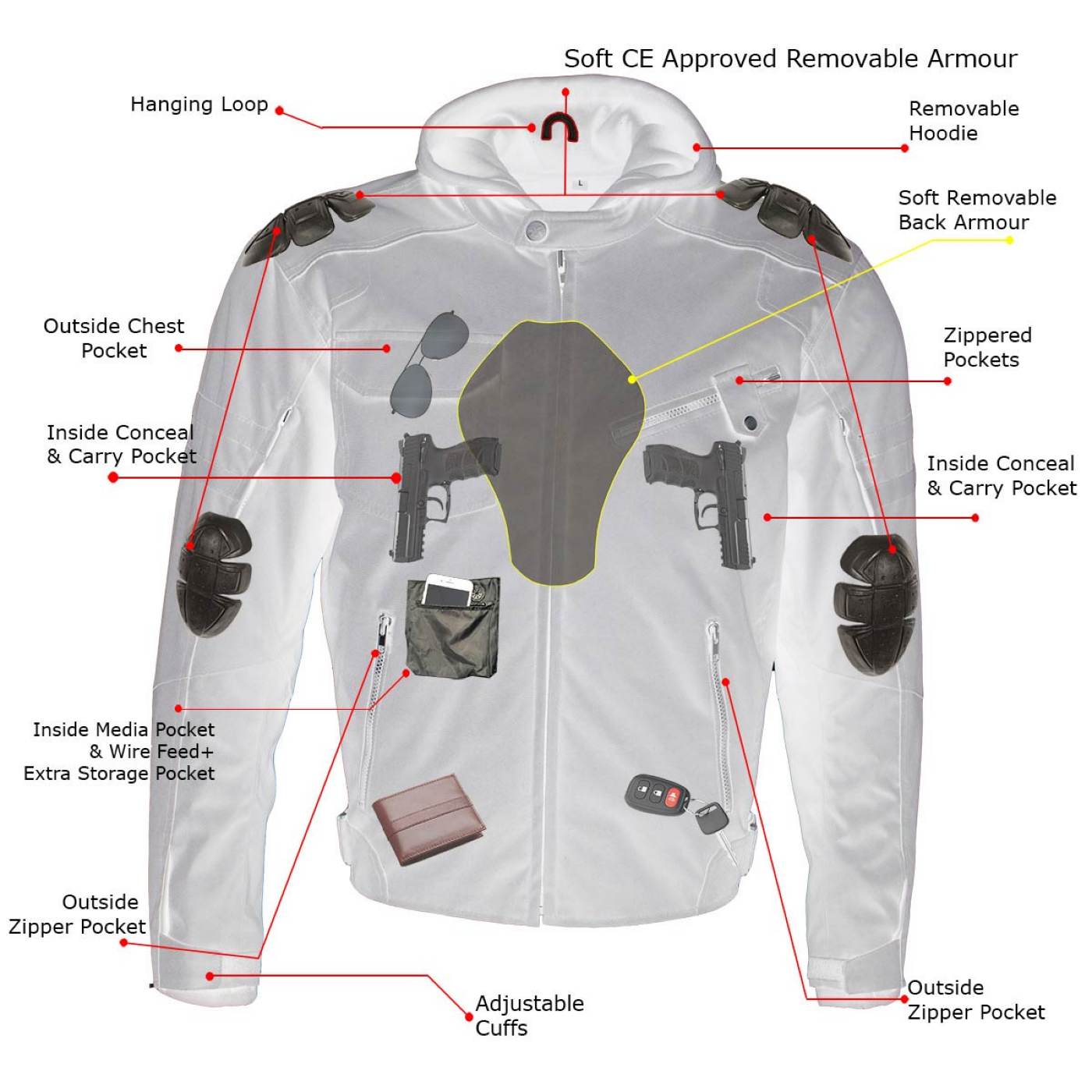 Milwaukee Leather Men's Flight 1300D Nylon Motorcycle Jacket with CE Armor and Removable Hoodie - MPM17017