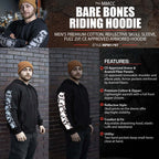 Milwaukee Leather Men's Bare Bones Black Reflective CE Armored Riding Hoodie, Shoulder and Elbow Armor - MPM1797