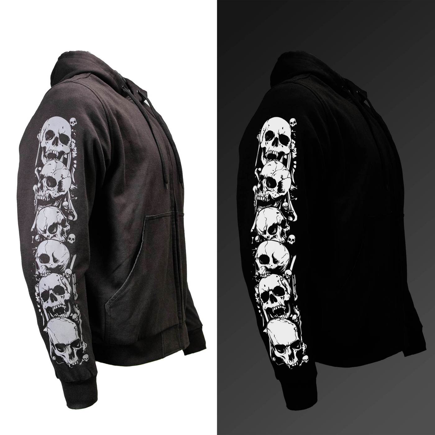 Milwaukee Leather Men's Bare Bones Black Reflective CE Armored Riding Hoodie, Shoulder and Elbow Armor - MPM1797