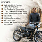 Milwaukee Leather Men’s Copperline Black Leather Moto Café Racer Jacket, Stand Collar, 6 Pockets - SFM1816
