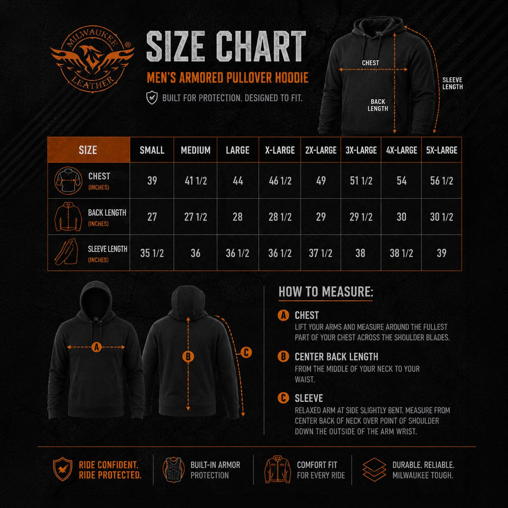 Milwaukee Leather Men's Streetguard Riding Hoodie - Aramid Reinforced with CE Shoulder and Elbow Armor