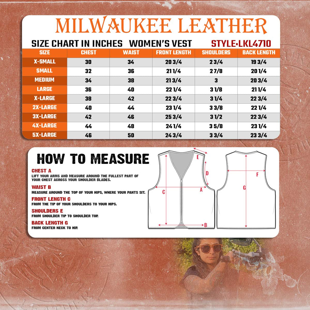 Milwaukee Leather LKL4710 Women's Black Premium Leather Motorcycle Biker Rider Vest w/ Snap Button Closure