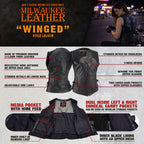 Milwaukee Leather Women's Winged Black Studded Leather Motorcycle Vest with Reflective Wings - LKL4715
