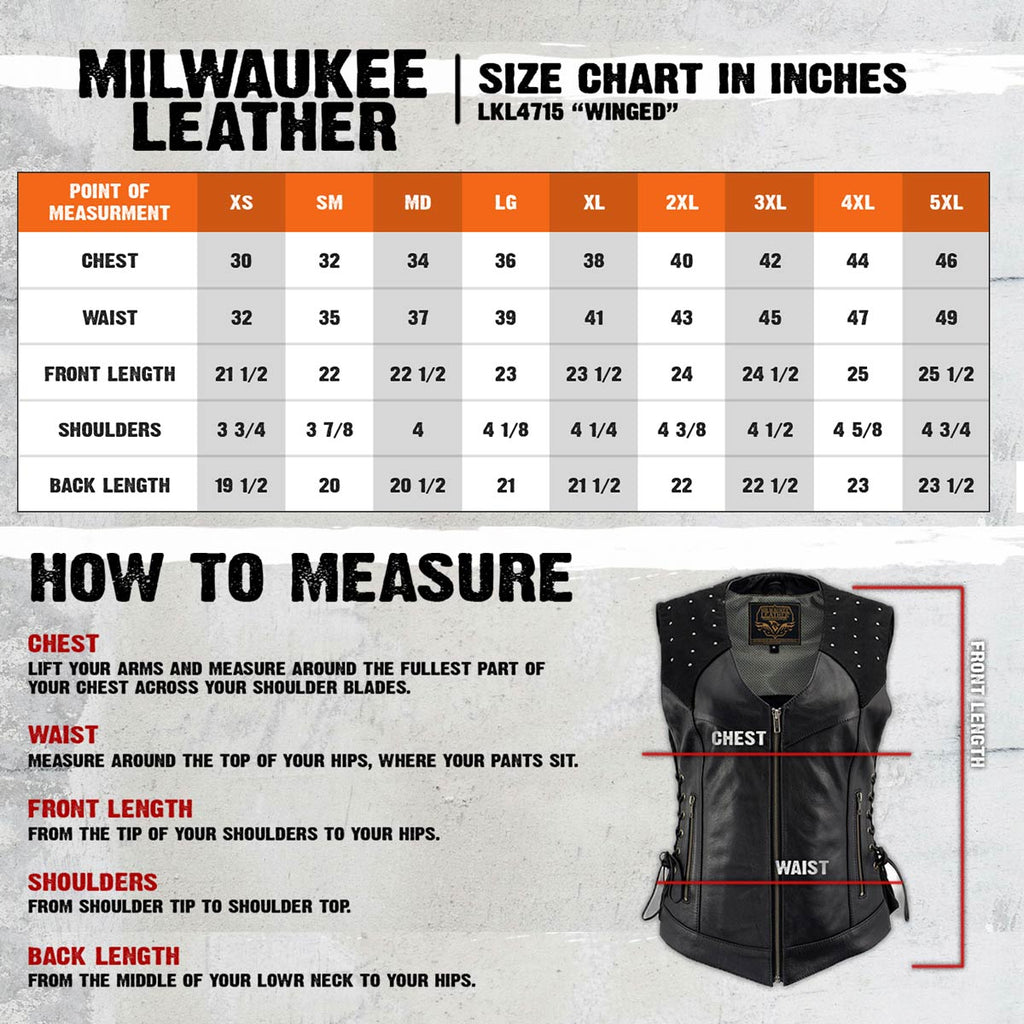 Milwaukee Leather Women's Winged Black Studded Leather Motorcycle Vest with Reflective Wings - LKL4715