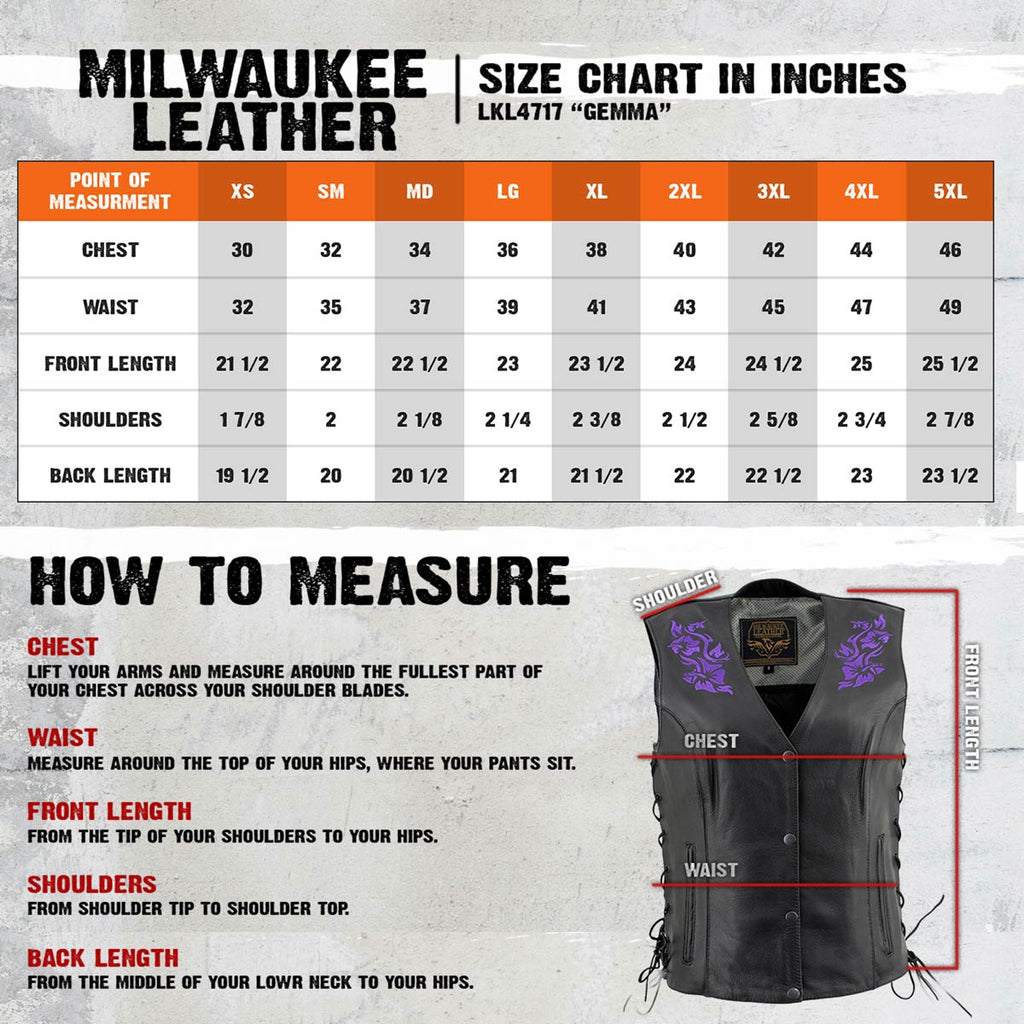 Milwaukee Leather Women's Gemma Black Leather Motorcycle Vest with Side Laces