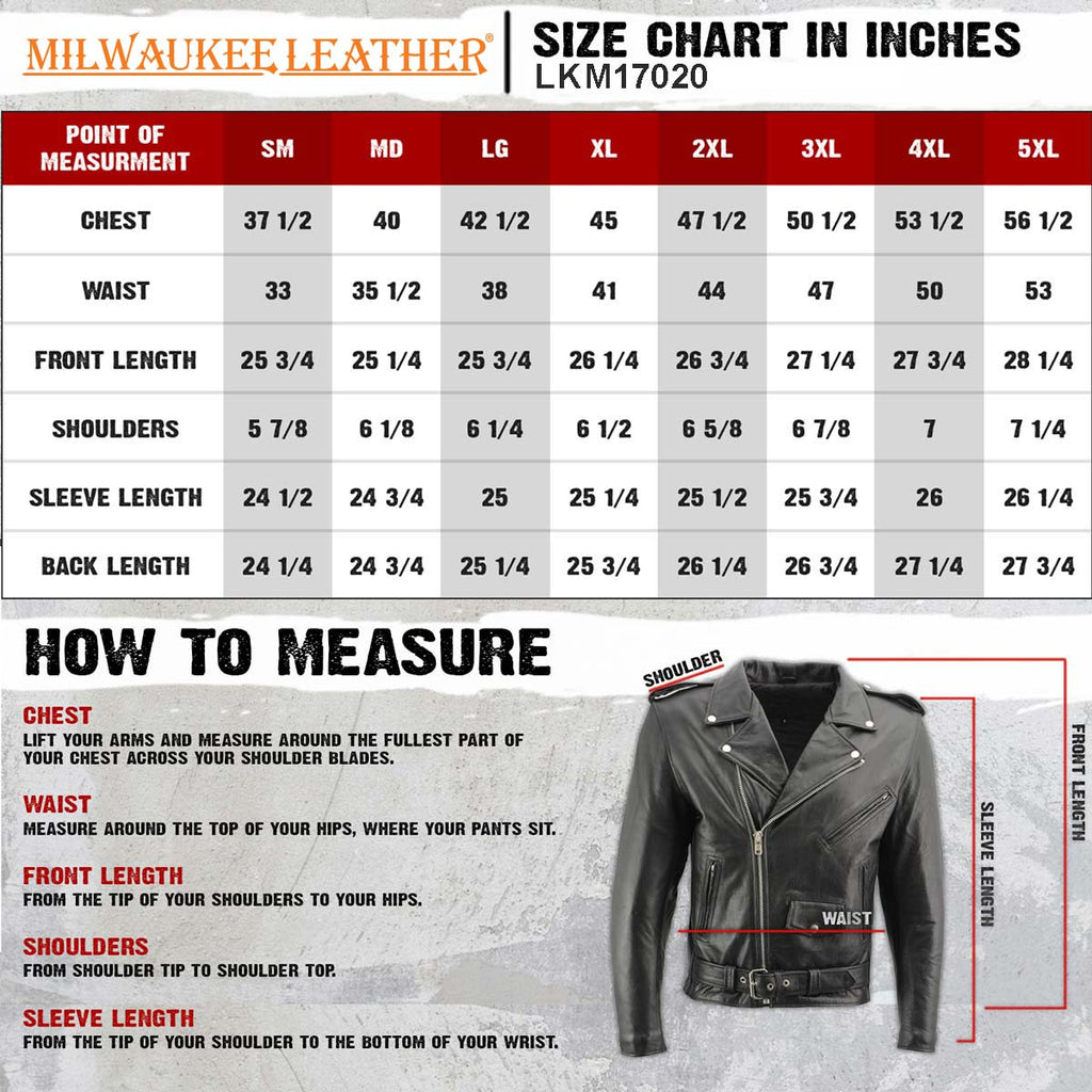 Milwaukee Leather Men's Classic Armored Black Leather Motorcycle Jacket w/ CE Armor - LKM17020