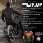 Milwaukee Leather Men's Live to Ride Classic Premium Leather CE Armored Motorcycle Jacket - Side Lace - LKM1707