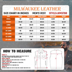Milwaukee Leather LKM3780 Men's Black Premium Leather Motorcycle Rider Vest w/ Red Stitching and USA Inside Flag Lining