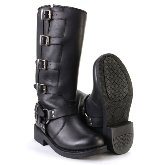 Milwaukee Leather MBL9346 Women's Tall Black Leather Harness Motorcycle Rider Boots w/ Adjustable Straps