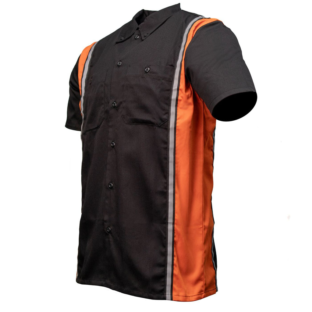 Milwaukee Motorcycle Clothing Co. Men’s Blk/Orange Mechanic Work Shirt – w / Reflective Strip, Rider‑Built MDM11610